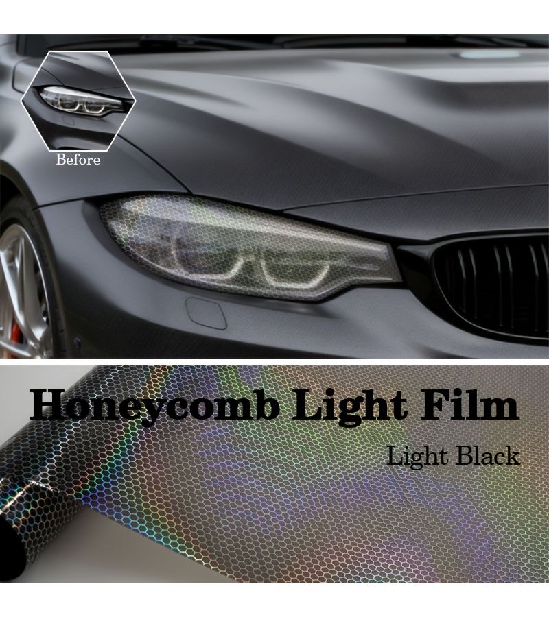 1 لفة 23 × 62 × 11 × 81 بوصة فيلم قرص عسل PVC لمصابيح السيارة الأمامية والخلفية، أسود فاتح، مقاوم للخدش، مقاوم للتآكل، متين، قابل لتغيير اللون من الفينيل، لتعديل أضواء الدراجة النارية بشكل رائع. - Image 2