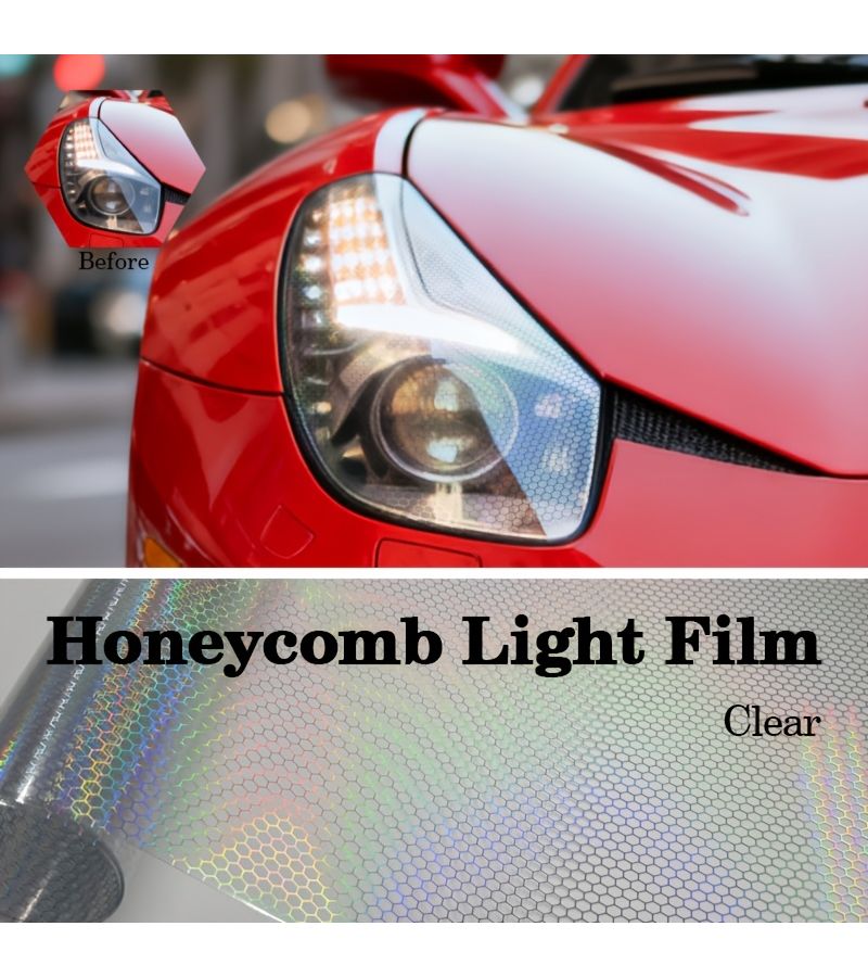 1 لفة 23 × 62 × 11 × 81 بوصة فيلم قرص عسل PVC لمصابيح السيارة الأمامية والخلفية، أسود فاتح، مقاوم للخدش، مقاوم للتآكل، متين، قابل لتغيير اللون من الفينيل، لتعديل أضواء الدراجة النارية بشكل رائع. - Image 5