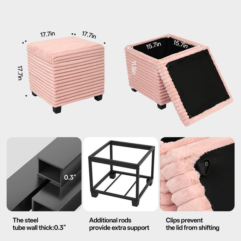 ABHENG 17.7 inches Faux Fur Ottomans Cube with Legs, Metal Framed Vanity Stool Chair Storage Ottoman Foot Rest Stool, Holds 770 LB for Dorm Living Room Bedroom Pink UASND643P - Image 4
