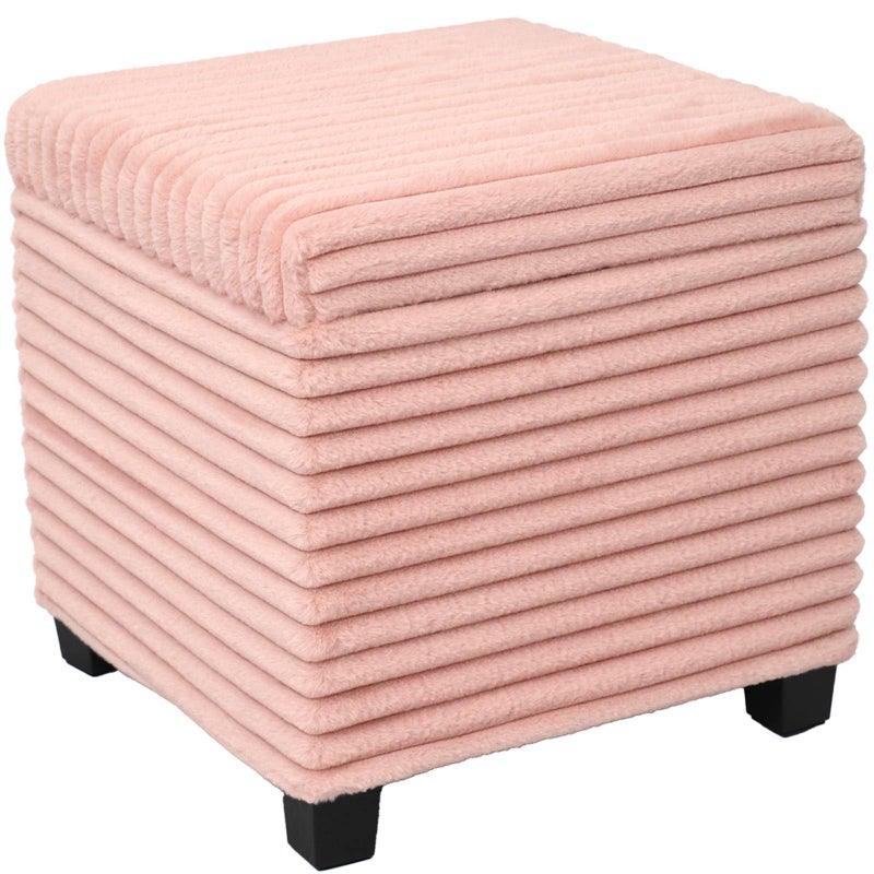 ABHENG 17.7 inches Faux Fur Ottomans Cube with Legs, Metal Framed Vanity Stool Chair Storage Ottoman Foot Rest Stool, Holds 770 LB for Dorm Living Room Bedroom Pink UASND643P - Image 1