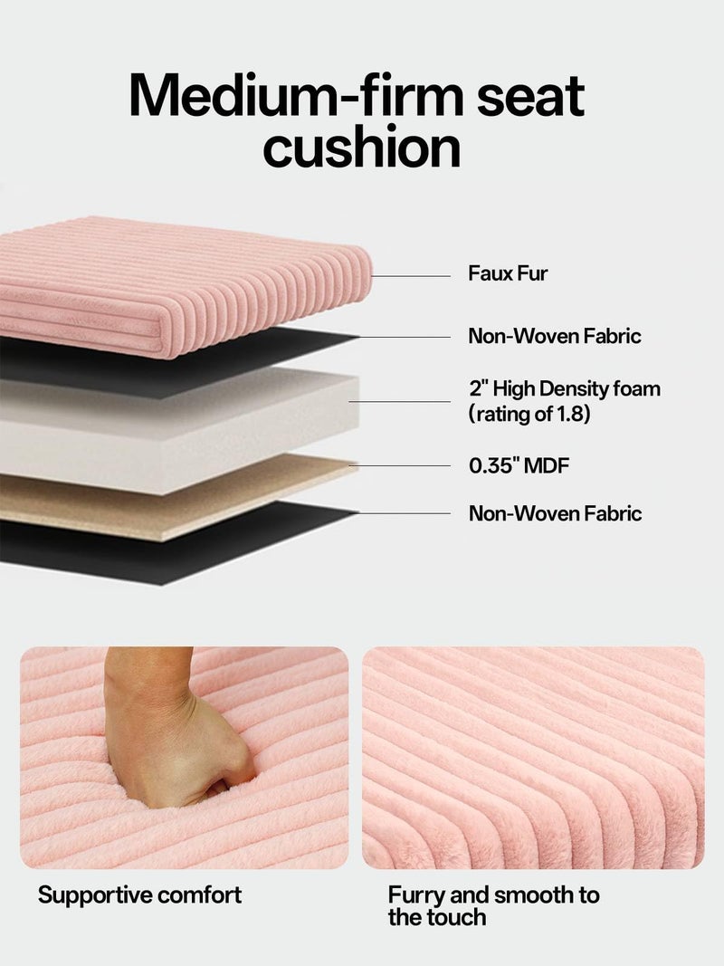 ABHENG 17.7 inches Faux Fur Ottomans Cube with Legs, Metal Framed Vanity Stool Chair Storage Ottoman Foot Rest Stool, Holds 770 LB for Dorm Living Room Bedroom Pink UASND643P - Image 3