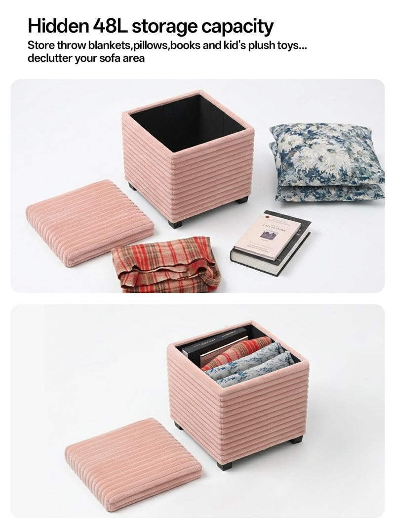 ABHENG 17.7 inches Faux Fur Ottomans Cube with Legs, Metal Framed Vanity Stool Chair Storage Ottoman Foot Rest Stool, Holds 770 LB for Dorm Living Room Bedroom Pink UASND643P - Image 5