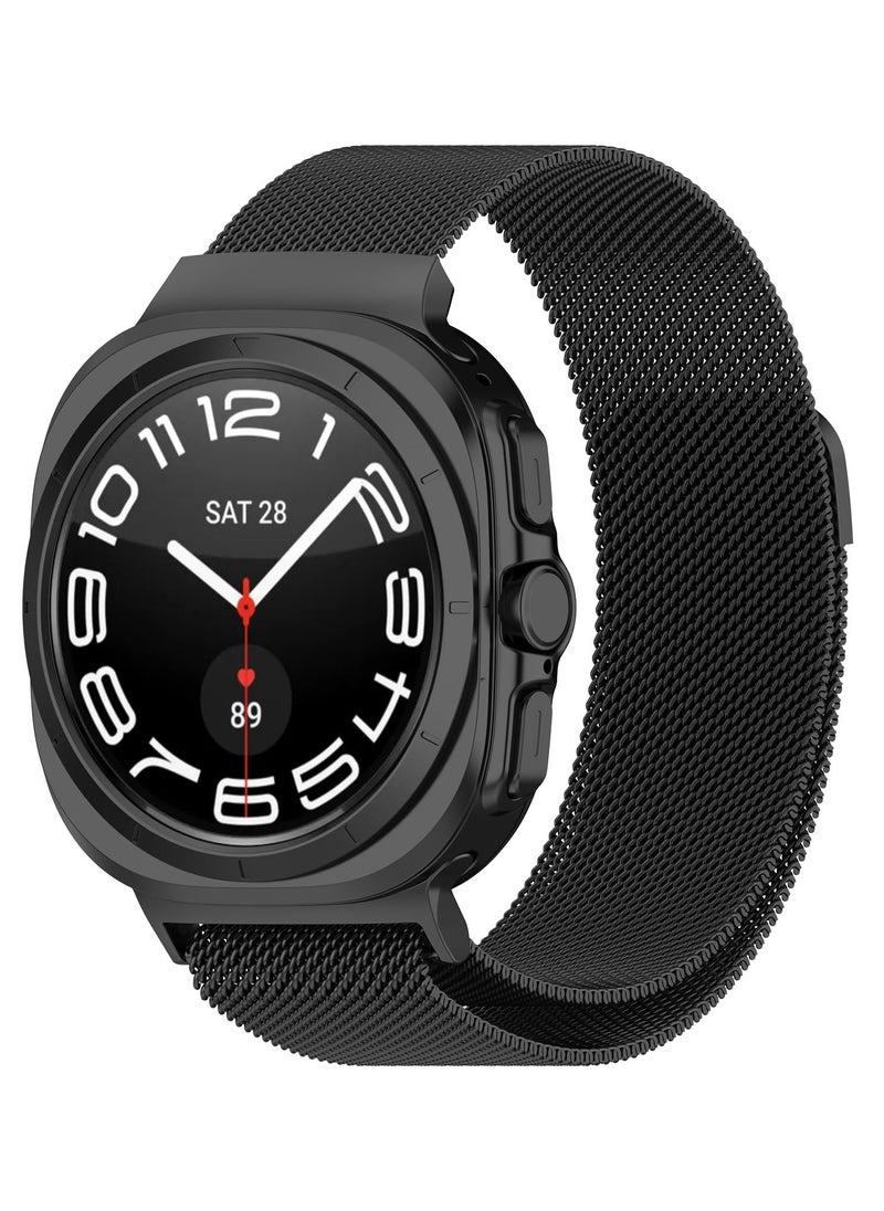 Generic - Replacement Band for Samsung Galaxy Watch Ultra 47mm 2024 Band Magnetic Stainless Steel Strap Loop Watch Band Sports Straps (Black) - Image 1