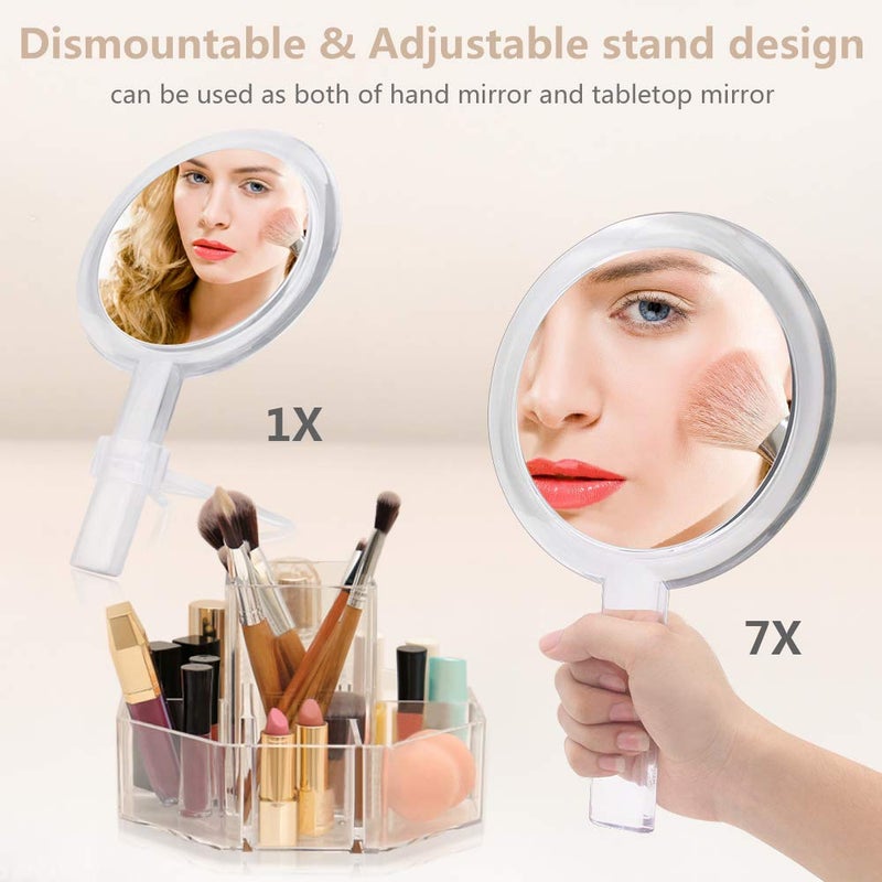 Gotofine Double Sided 1x - 7X Magnification Hand Held Makeup Mirror with Adjustable Stand,Clear (7X) - Image 4