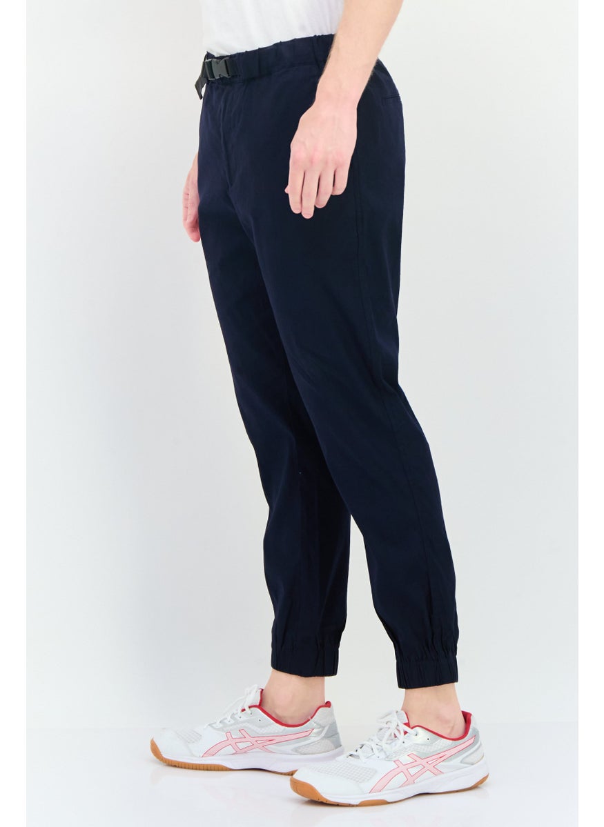 SELECTED Men Cuffed Fit Solid Jogger Pants, Navy Blue  - Image 2