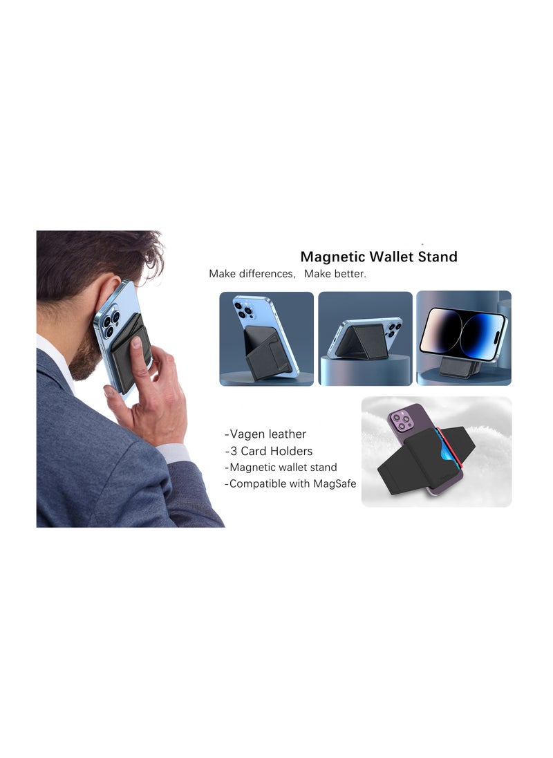 SYOSI - Magnetic Wallet Stand, Card Holder for iPhone Wallet Kickstand 3-Card Storage Wallet Vagen Leather Design iPhone Wallet for Apple iPhone 14/13/12 pro max, Compatible with Mag Safe Accessories(Black ) - Image 1