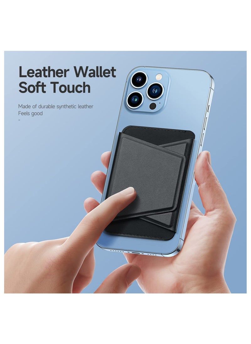SYOSI - Magnetic Wallet Stand, Card Holder for iPhone Wallet Kickstand 3-Card Storage Wallet Vagen Leather Design iPhone Wallet for Apple iPhone 14/13/12 pro max, Compatible with Mag Safe Accessories(Black ) - Image 1