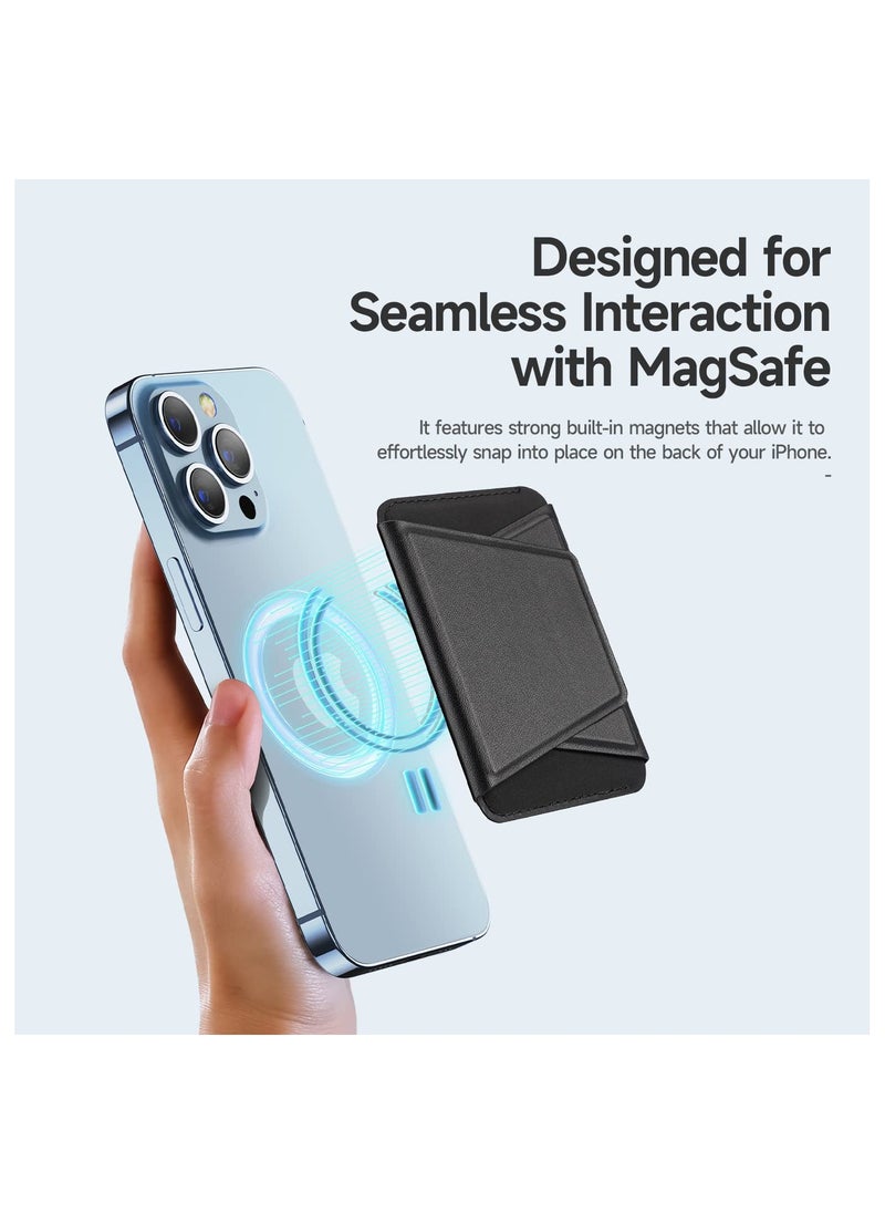 SYOSI - Magnetic Wallet Stand, Card Holder for iPhone Wallet Kickstand 3-Card Storage Wallet Vagen Leather Design iPhone Wallet for Apple iPhone 14/13/12 pro max, Compatible with Mag Safe Accessories(Black ) - Image 1