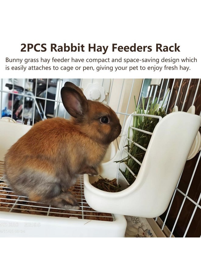 Hamiledyi 2PCS Rabbit Hay Feeders Rack 2 in 1 Guinea Pig Food Feeder Indoor Feeder for Rabbit Bunny Chinchilla Hamster (Blue+White) - Image 3