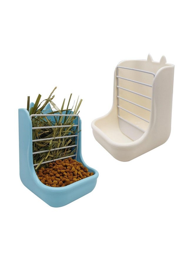 Hamiledyi 2PCS Rabbit Hay Feeders Rack 2 in 1 Guinea Pig Food Feeder Indoor Feeder for Rabbit Bunny Chinchilla Hamster (Blue+White) - Image 1