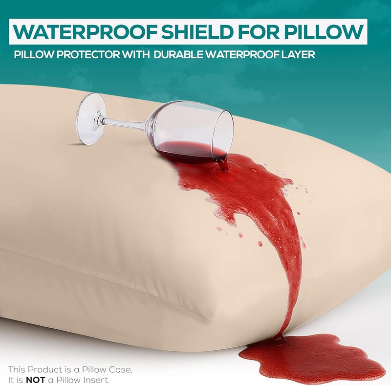 Utopia Bedding Waterproof Pillow Protector Zippered (2 Pack) Queen Beige – Bed Bug Proof Pillow Encasement 20 x 28 Inches - Image 3