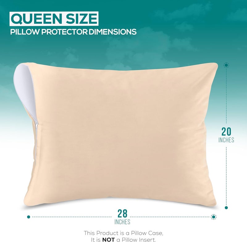 Utopia Bedding Waterproof Pillow Protector Zippered (2 Pack) Queen Beige – Bed Bug Proof Pillow Encasement 20 x 28 Inches - Image 2
