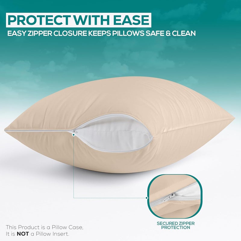 Utopia Bedding Waterproof Pillow Protector Zippered (2 Pack) Queen Beige – Bed Bug Proof Pillow Encasement 20 x 28 Inches - Image 4