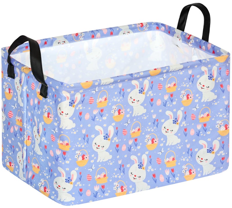 ACMUUNI Easter Eggs Gift Rectangle Rabbit Toy Shelf Basket Clothes Laundry Storage Box Storage Bins Bunny Basket Laundry Hamper with Handles - Image 2