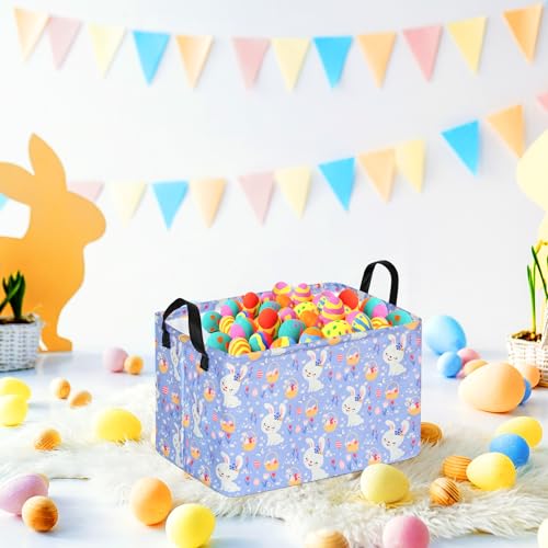 ACMUUNI Easter Eggs Gift Rectangle Rabbit Toy Shelf Basket Clothes Laundry Storage Box Storage Bins Bunny Basket Laundry Hamper with Handles - Image 3