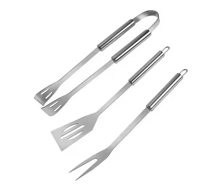 Kreshu Stainless Steel Barbecue Grilling Tool Set| BBQ Accessories Portable Home Barbecue Utensils Including Spatula Tong & Fork for Perfect Indoor Cooking Outdoor Camping (Set of 3) - Image 1