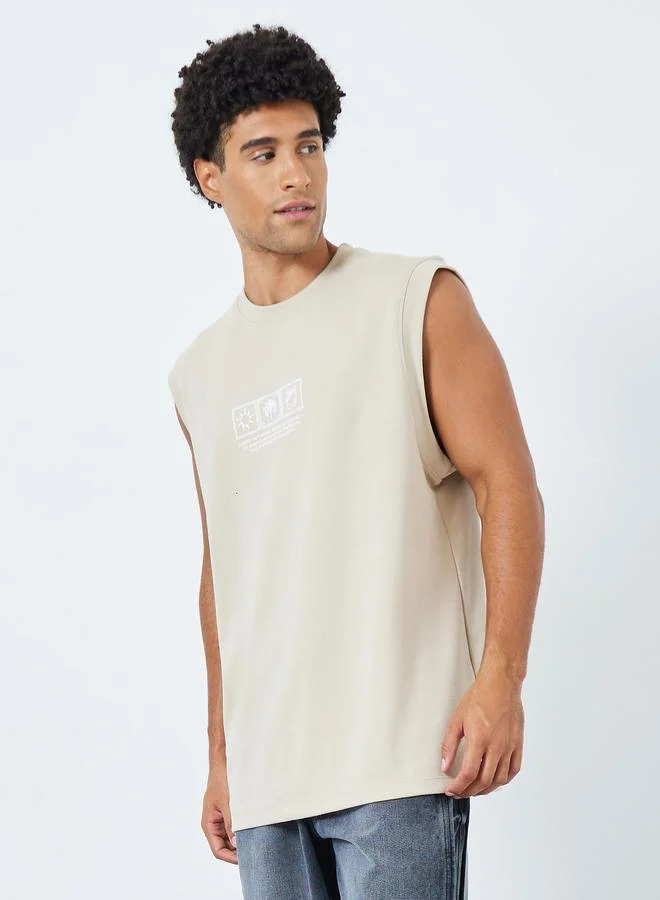 Styli Men Oversized Graphic Print Interlock Tank