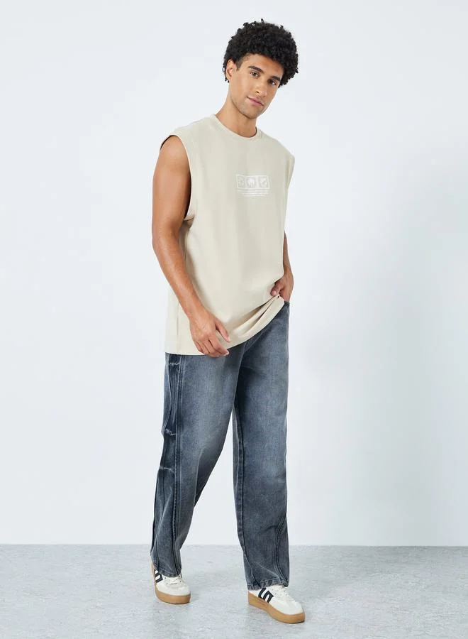 Styli Men Oversized Graphic Print Interlock Tank