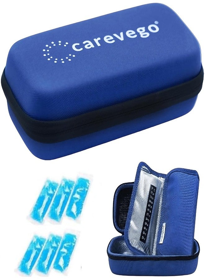 حقيبة سفر CareVego® لتبريد الأنسولين - حقيبة تبريد عملية معزولة لحمل الأدوية لمرضى السكري، مناسبة لأقلام الأنسولين وجهاز قياس السكر في الدم ولوازم مرضى السكري، مع 6 عبوات ثلج للتبريد - Image 1