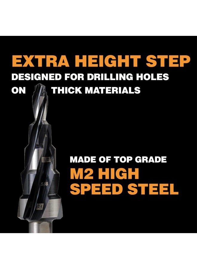 Jerax tools 1/4 to 3/4 Inch Step Drill Bit, M2 High Speed Steel Drill bits for Hole Drilling in Extra Thick Material/Panel/Plate, Stainless Steel, Copper, Aluminum, Wood, Plastic - Image 3