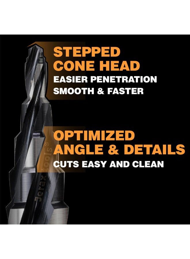 Jerax tools 1/4 to 3/4 Inch Step Drill Bit, M2 High Speed Steel Drill bits for Hole Drilling in Extra Thick Material/Panel/Plate, Stainless Steel, Copper, Aluminum, Wood, Plastic - Image 4