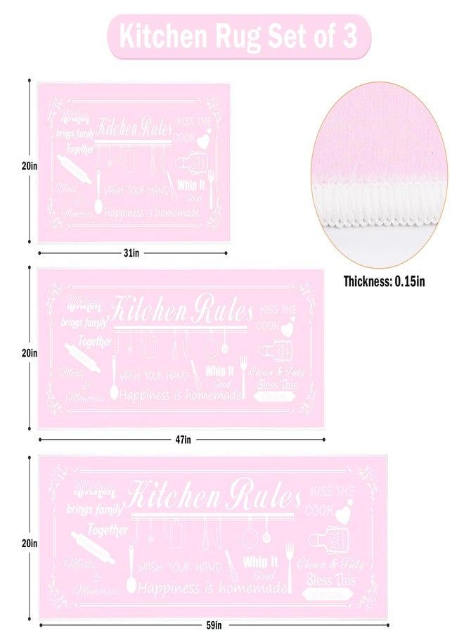 PCSWEET HOME Pink Funny Kitchen Rug Sets 3 Piece, Washable Kitchen Mats for Floor Non Slip Durable Kitchen Floor Mat Carpet Runner Rugs for Hallway Laundry Room, Girl Pink - Image 2