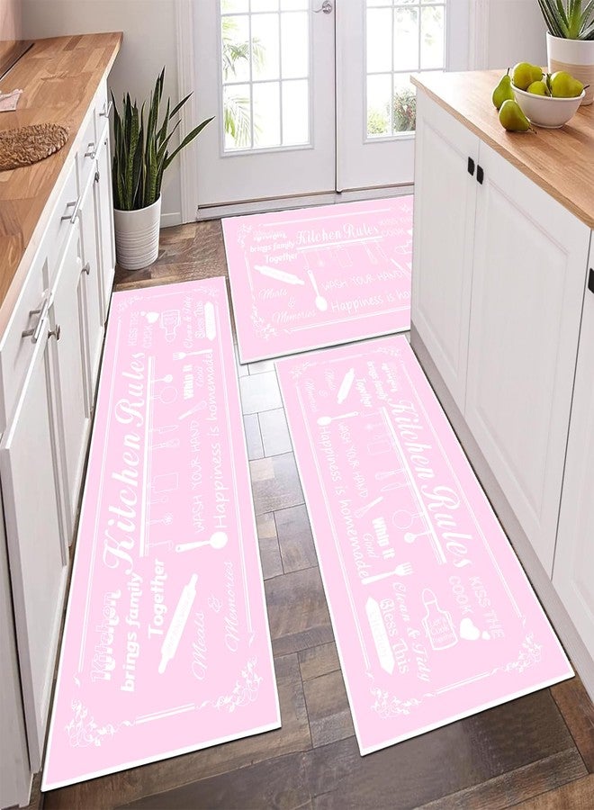 PCSWEET HOME Pink Funny Kitchen Rug Sets 3 Piece, Washable Kitchen Mats for Floor Non Slip Durable Kitchen Floor Mat Carpet Runner Rugs for Hallway Laundry Room, Girl Pink - Image 1