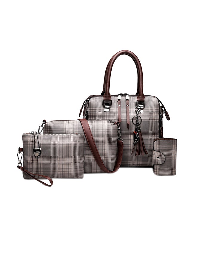 4 Piece Snake Pattern Composite Bag Set Grey/Brown - Image 1