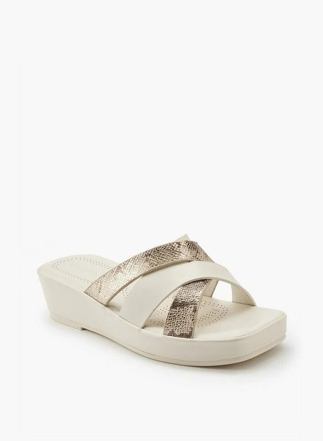 Flora Bella By Shoexpress Textured Criss-Cross Wedge Sandals