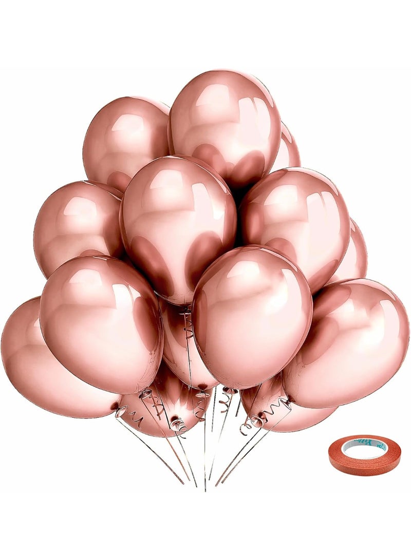 Rose Gold Metallic Chrome Balloons, 100 Pack – 12 inch Rose Gold Latex Round Helium Balloons for Wedding, Anniversary, Baby Shower, Birthday Party Decorations - Image 1