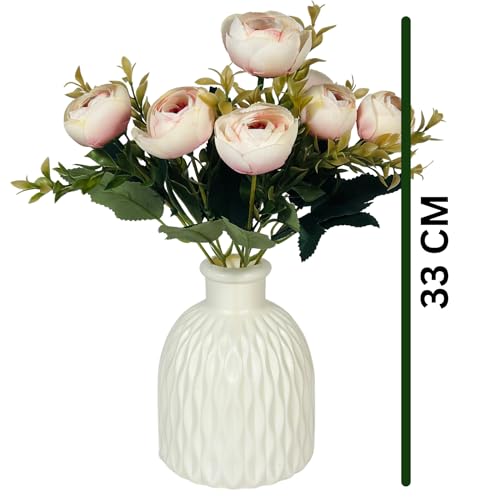 Dekorly Artificial Peonies Silk Flowers, Faux Peony Bouquet Florals Arrangements for Farmhouse Home Boho Wedding Table Centerpiece Bulk Flower | Height : 33CM | Vase Included | Color : Pink - Image 2