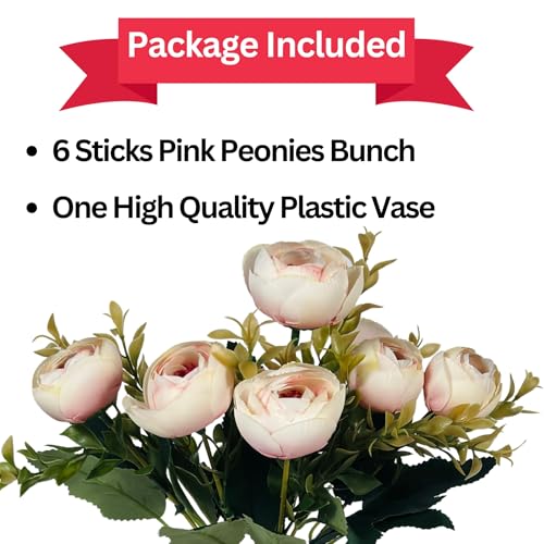 Dekorly Artificial Peonies Silk Flowers, Faux Peony Bouquet Florals Arrangements for Farmhouse Home Boho Wedding Table Centerpiece Bulk Flower | Height : 33CM | Vase Included | Color : Pink - Image 4