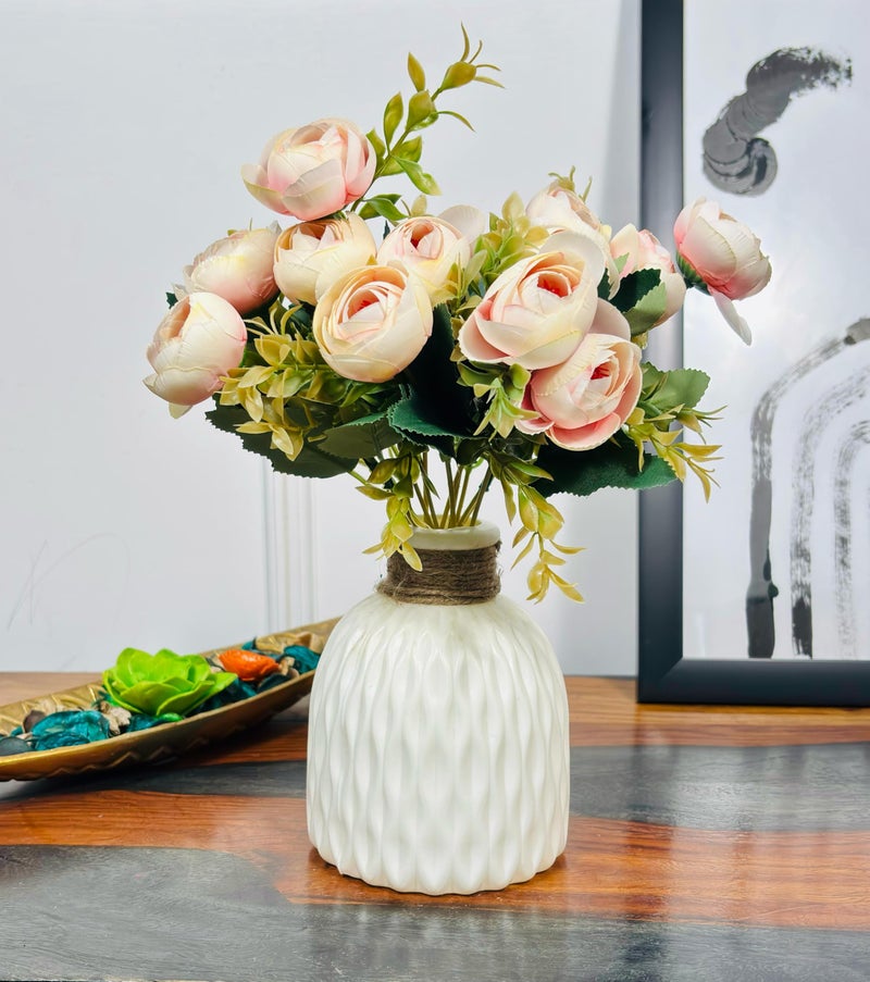 Dekorly Artificial Peonies Silk Flowers, Faux Peony Bouquet Florals Arrangements for Farmhouse Home Boho Wedding Table Centerpiece Bulk Flower | Height : 33CM | Vase Included | Color : Pink - Image 1