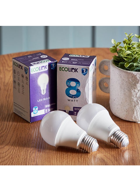 8W E27 2-Piece Day Light LED Bulb Set 12.4 x 10.5 x 6 cm