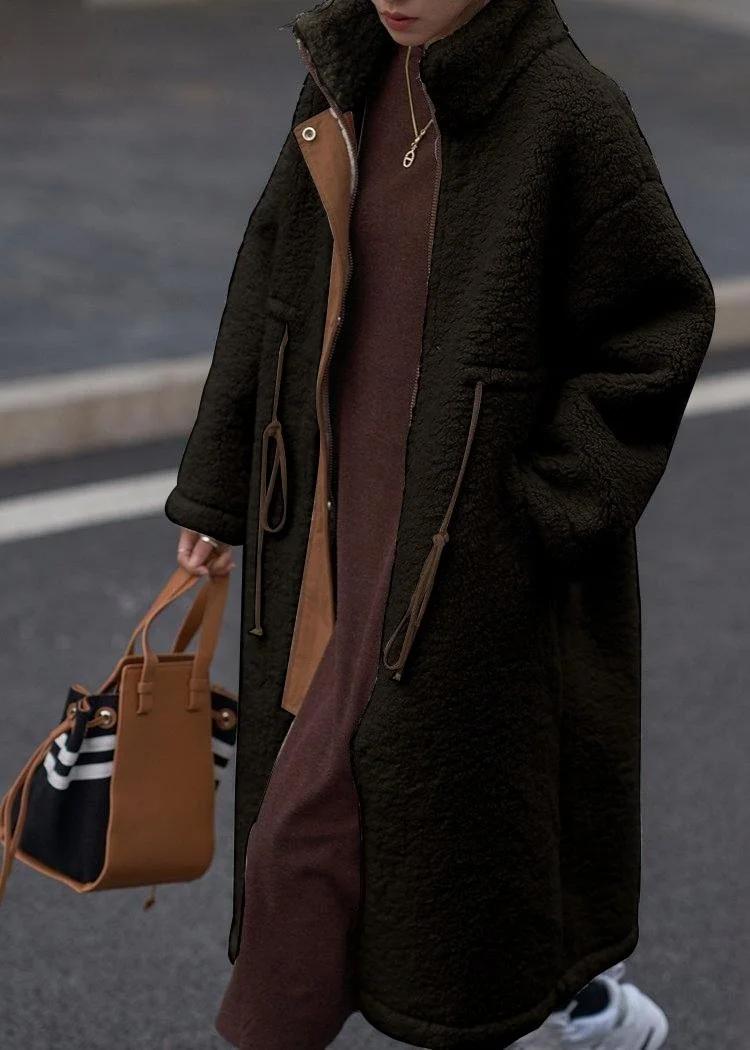 باربورا Plush Waist Tied Winter Zippered Furry Women's Jacket