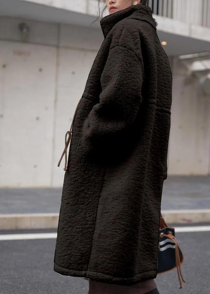 باربورا Plush Waist Tied Winter Zippered Furry Women's Jacket