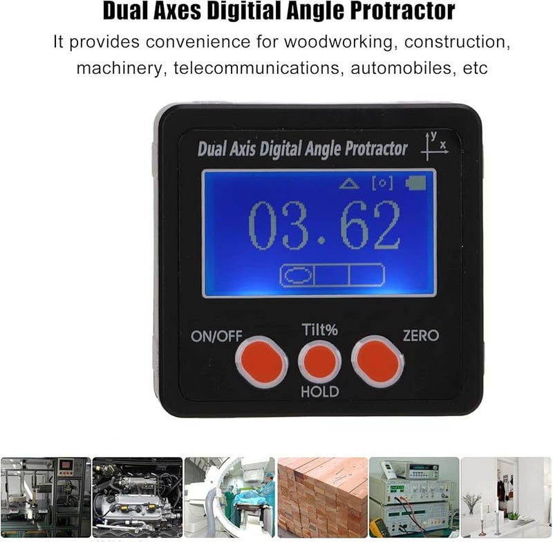 منقلة الزوايا الرقمية ثنائية المحاور مع قاعدة مغناطيسية وإضاءة خلفية، مصنوعة من سبائك الألومنيوم المتينة - Image 3