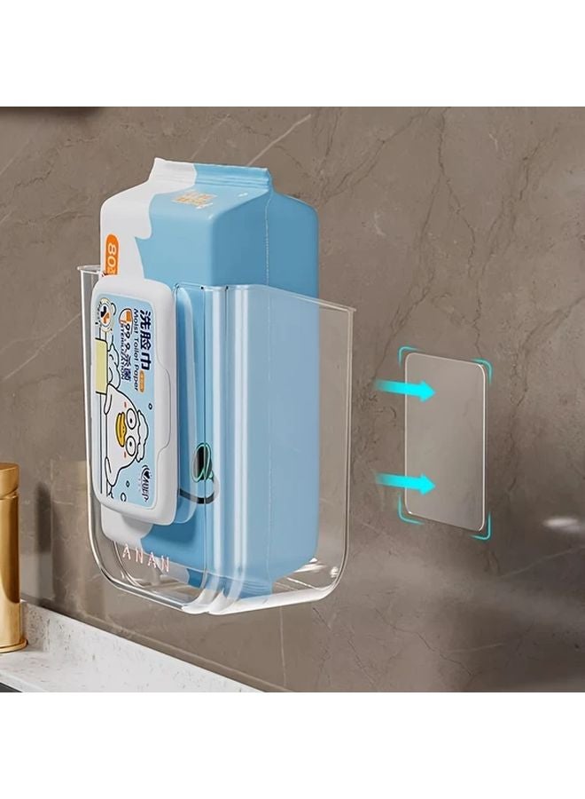 Transparent White Two Packs No Drill Adhesive Wall Mounted Bathroom Wet Tissue Storage Box - Image 5