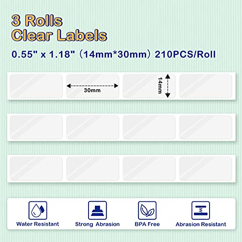 Memoking Clear D30 Label Maker Tape - Transparent D30 Label Maker Tape 14x30mm / Clear Memoking D30 Label Paper Compatible with Phomemo D30 Label Tape - 3 Rolls Clear D30 Labels (0.55x1.18,210PCS/Roll) - Image 2