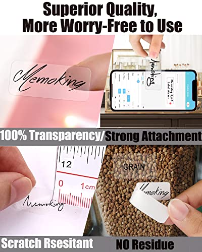 Memoking Clear D30 Label Maker Tape - Transparent D30 Label Maker Tape 14x30mm / Clear Memoking D30 Label Paper Compatible with Phomemo D30 Label Tape - 3 Rolls Clear D30 Labels (0.55x1.18,210PCS/Roll) - Image 4