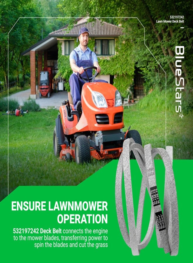 حزام سطح جزازة العشب BlueStars 532197242 - لجرارات جز العشب Husqvarna YTH24V48 و YTH24K48 و YTH2348 و YTA24V48 و Craftsman و AYP و Poulan المزودة بسطح جزازة 48 بوصة | سلك أراميد | 138.75 بوصة × 0.65 بوصة - Image 2