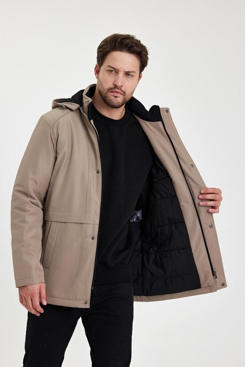 Sivaist Beige Thick Fur Lined Detachable Hooded Windproof and Waterproof Jacket&Coat  - Image 3