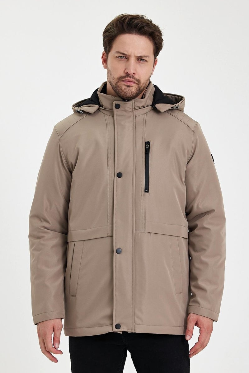 Sivaist Beige Thick Fur Lined Detachable Hooded Windproof and Waterproof Jacket&Coat  - Image 1