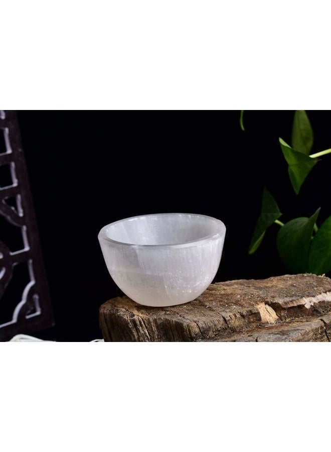 AMOYSTONE 3.3" Small Selenite Bowl Hand Carved,Moroccan Selenite Decorative Bowl Charge Crystal Dish for Healing,Storage,Housewarming Gift - Image 5
