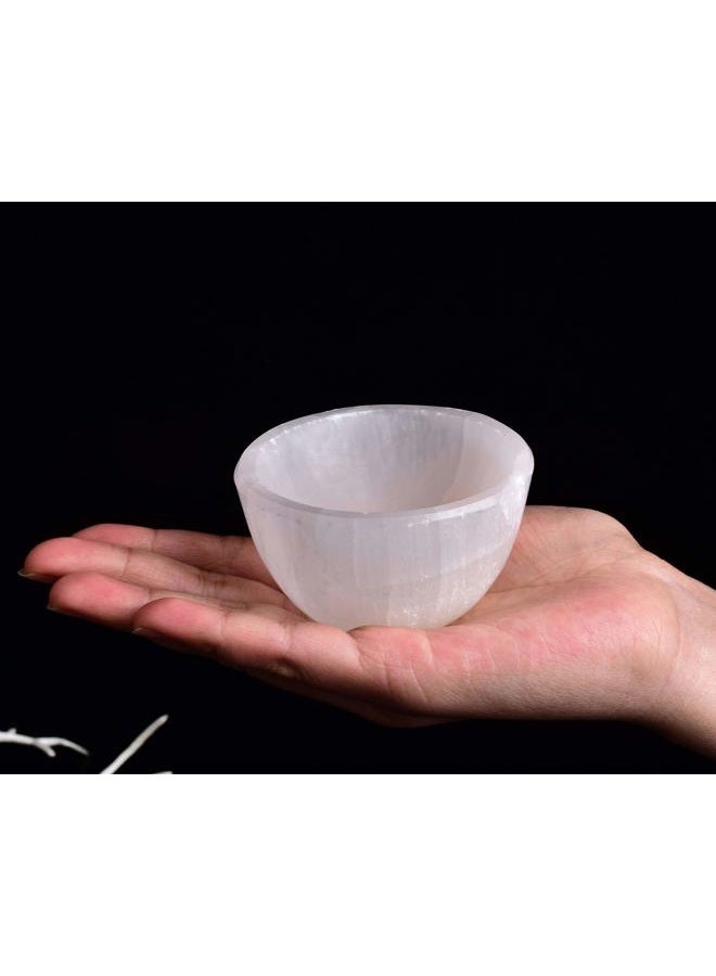 AMOYSTONE 3.3" Small Selenite Bowl Hand Carved,Moroccan Selenite Decorative Bowl Charge Crystal Dish for Healing,Storage,Housewarming Gift - Image 1