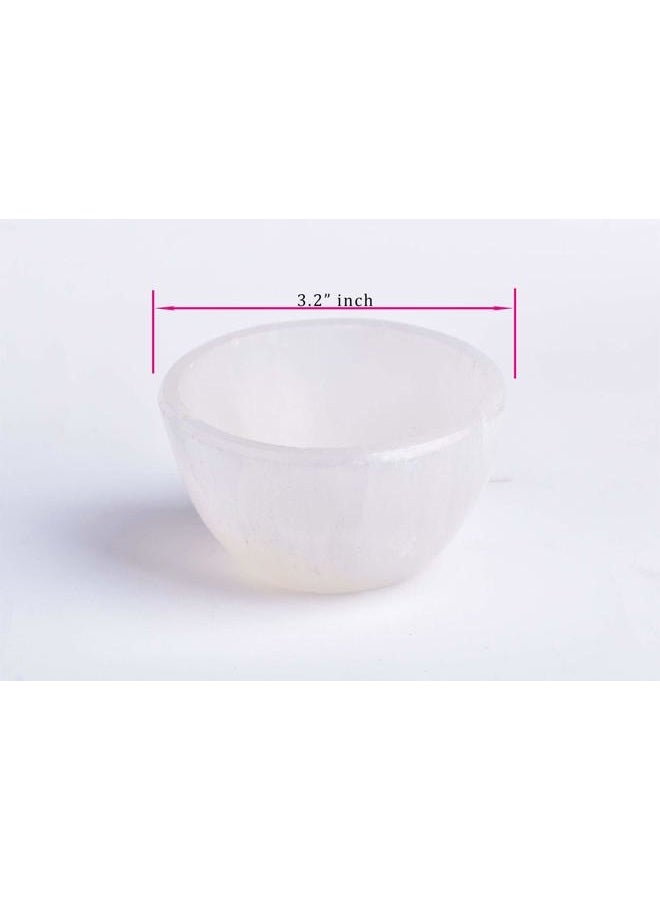 AMOYSTONE 3.3" Small Selenite Bowl Hand Carved,Moroccan Selenite Decorative Bowl Charge Crystal Dish for Healing,Storage,Housewarming Gift - Image 3