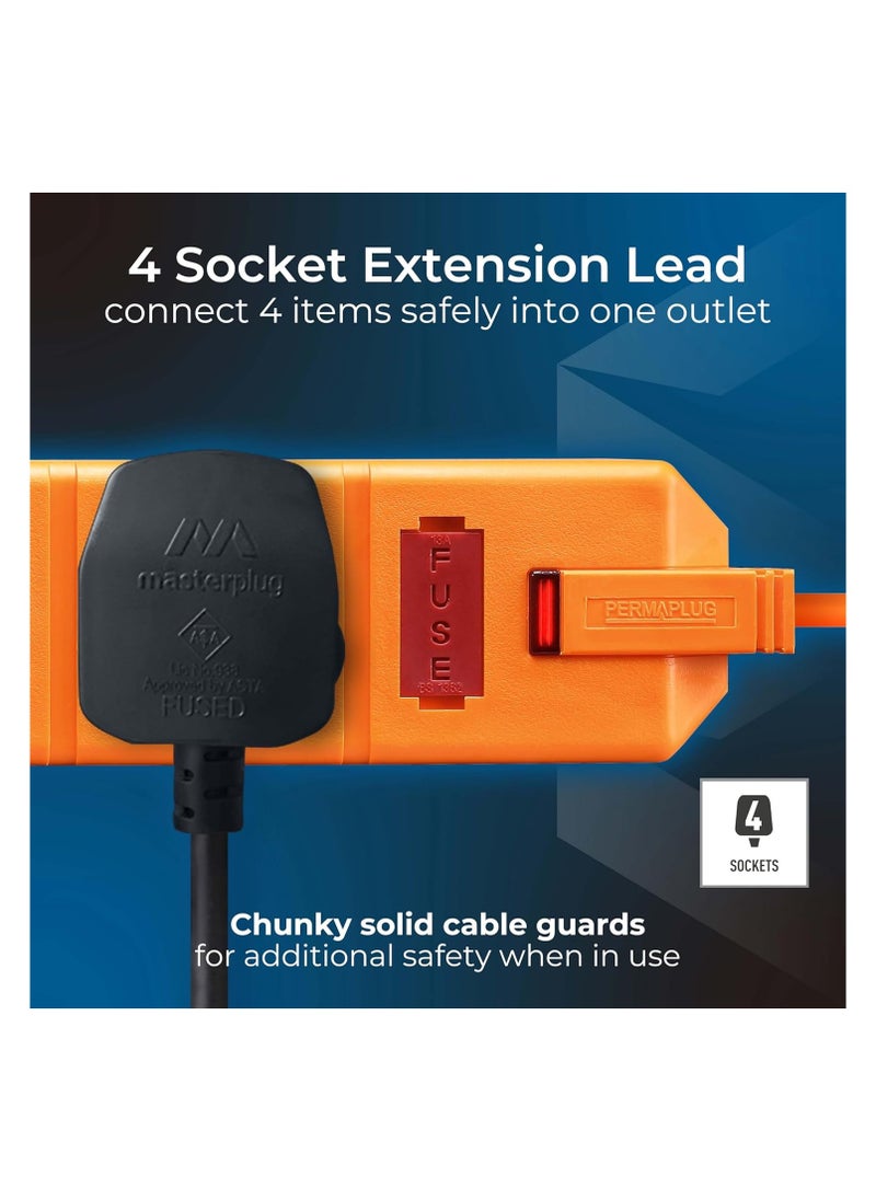 MASTERPLUG Masterplug Permaplug Four Socket Extension Lead WIth Power Indicator 5 Metres Orange  - Image 4