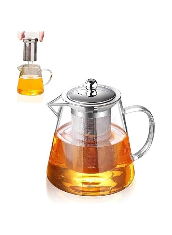HOOKOR Glass Teapot with Infuser Tea Pot,950ml Glass Teapot Kettle with Stainless Steel Removable Infuser,Safe Blooming,Tea Kettle,for Blooming Tea & Loose Leaf Tea,Microwave & Stovetop Safe - Image 1