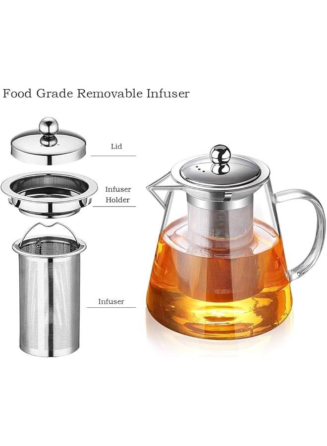 HOOKOR Glass Teapot with Infuser Tea Pot,950ml Glass Teapot Kettle with Stainless Steel Removable Infuser,Safe Blooming,Tea Kettle,for Blooming Tea & Loose Leaf Tea,Microwave & Stovetop Safe - Image 2