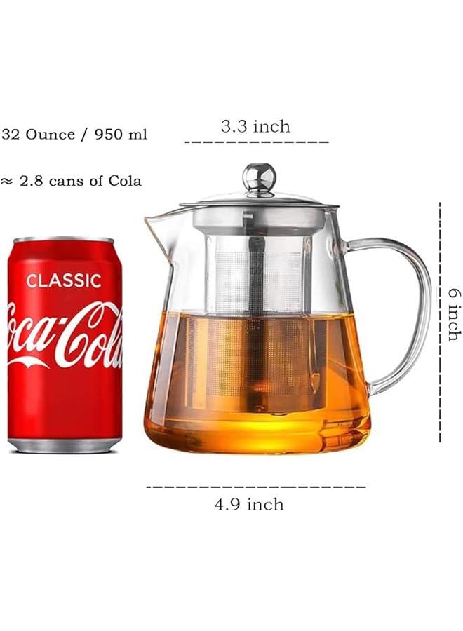 HOOKOR Glass Teapot with Infuser Tea Pot,950ml Glass Teapot Kettle with Stainless Steel Removable Infuser,Safe Blooming,Tea Kettle,for Blooming Tea & Loose Leaf Tea,Microwave & Stovetop Safe - Image 3